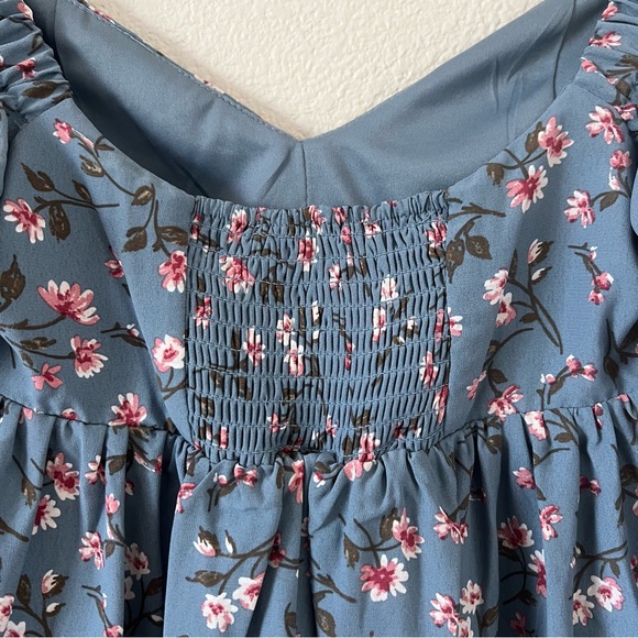 WAYF Babydoll Dress | X-Small NWT | Dusty Blue with Pink Flowers - Picture 8 of 8